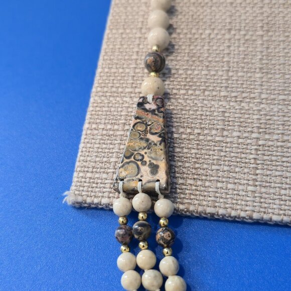 Leopard Skin Jasper Stone Multi-Strand Bib 16 Inch Slip On Necklace B1040 - Picture 3 of 8